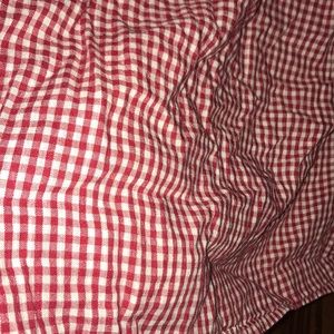 Off the shoulder red gingham shirt